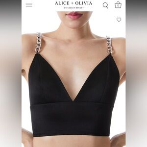 Alice + Olivia Black V-Neck Chain Strap Crop Top NWOT Size 8
